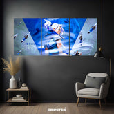 Jett Valorant wall poster by Dripster featuring a blue-themed three-panel design of Jett character